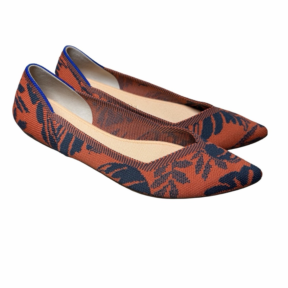 Rothy's The Point Flats W8 Sunset Floral Burnt Orange Navy Knit Slip On Shoe - Picture 3 of 14